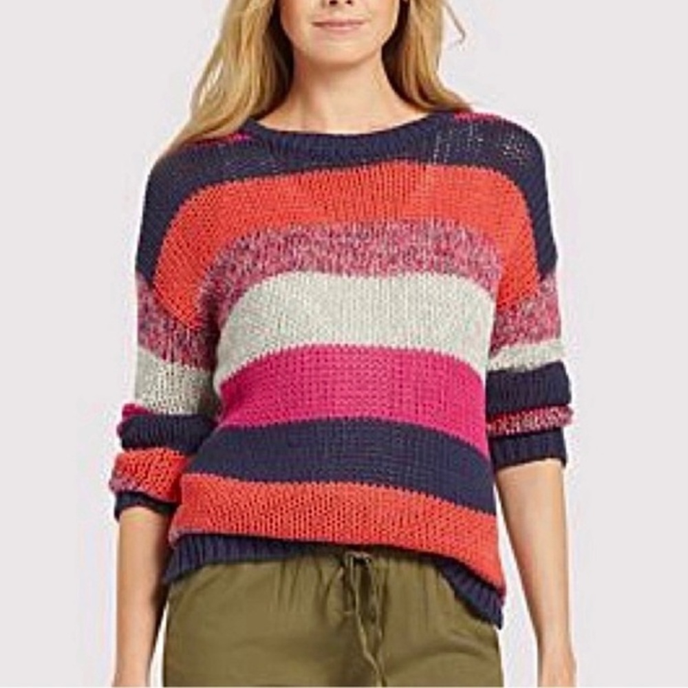 Stitches & Stripes Evereve Pink Blue Striped Knit Sweater M Relaxed